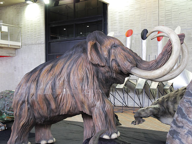 太陽の塔内にある「生命の樹」のマンモスなど大型生物模型を一部公開しました